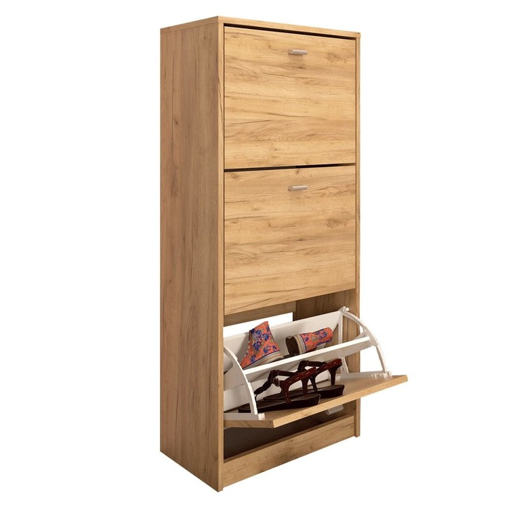 Pantofar DacEnergy©, fabricat din Pal melaminat, 3 compartimente, design simplu, 50 x 28 x 116 cm, artisan