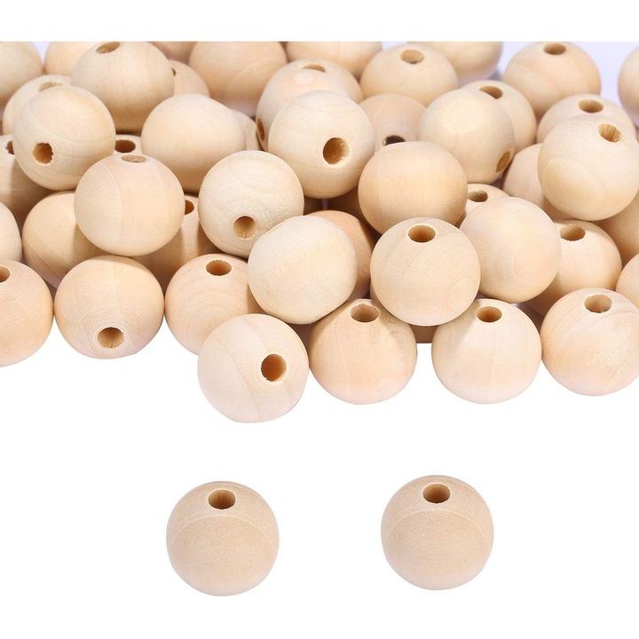 Set de margele din lemn natural, 97-100 bucati, 20mm, pentru artizanat si bijuterii