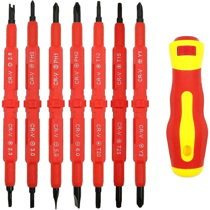 Set de surubelnite izolate 14-in-1, 500V, crom vanadiu, cu maner ergonomic, dimensiuni cutie 18.5x14.5x4cm