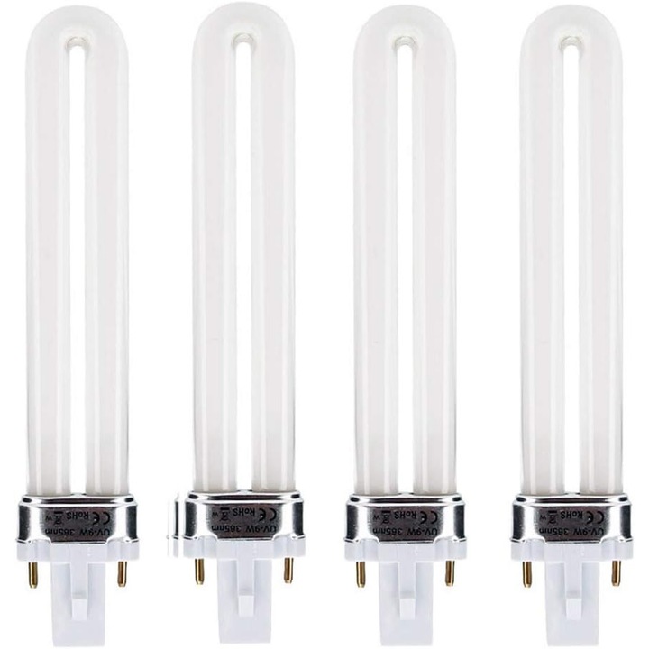 Set de 4 lampi UV 9W, tub U, 365nm, pentru uscarea unghiilor, compatibile cu uscatoare de unghii de 9W sau 36W