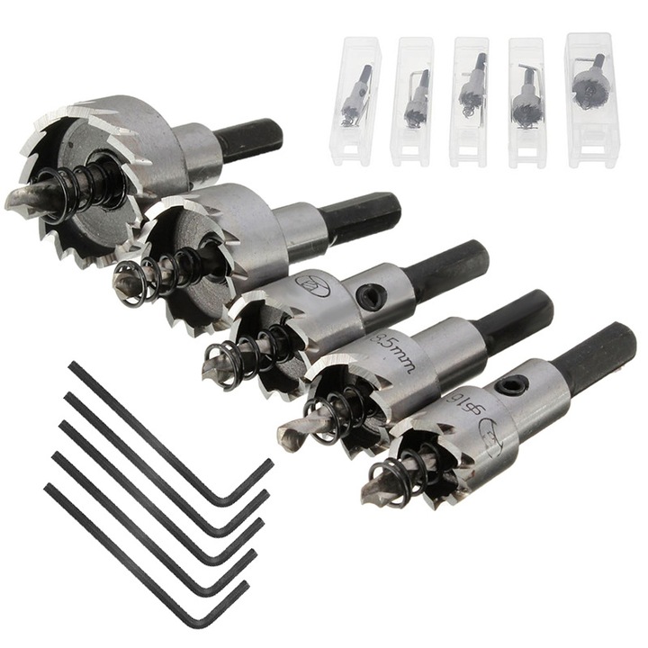 Set 5 Piese Bormasini HSS 16mm/18.5mm/20mm/25mm/30mm pentru Gaurit Ceramica/Sticla/Portelan