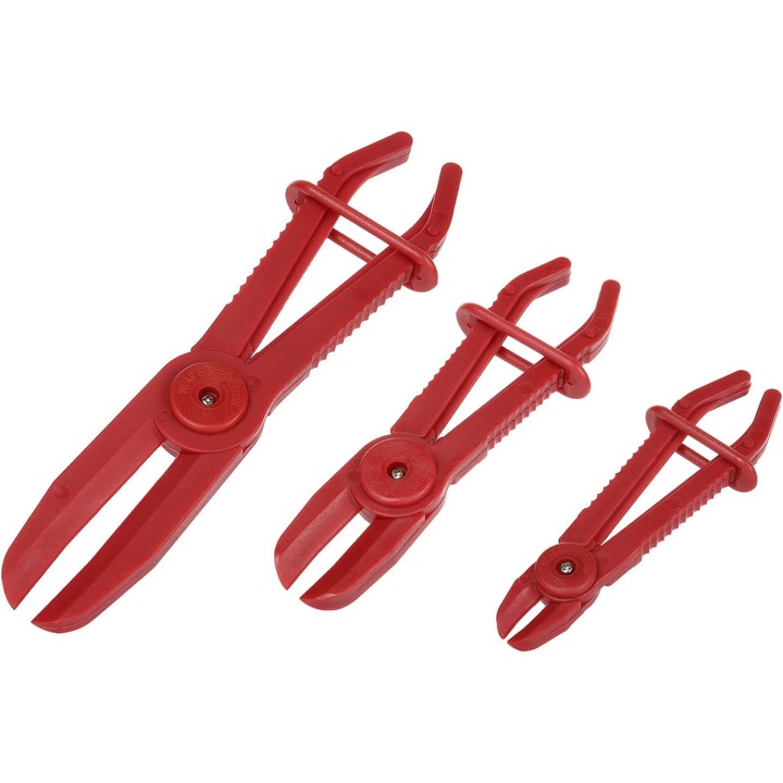 Set de 3 cleme pentru furtunuri auto, nylon, rosu, dimensiuni 25.5cm, 18.5cm, 15.5cm