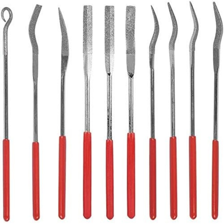 Set de 10 pile diamantate asortate, 3x140mm, pentru prelucrarea metalului, sticlei, lemnului si alte mestesuguri