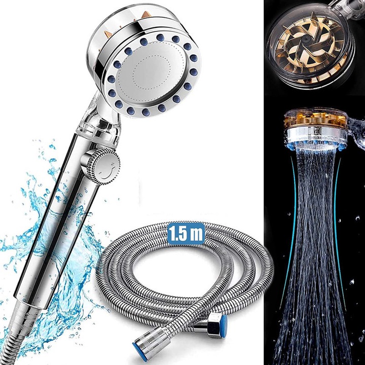 Coloana de dus cu functie de masaj, design anti-calcar, 1.5M furtun, ajustare nelimitata a debitului, crom