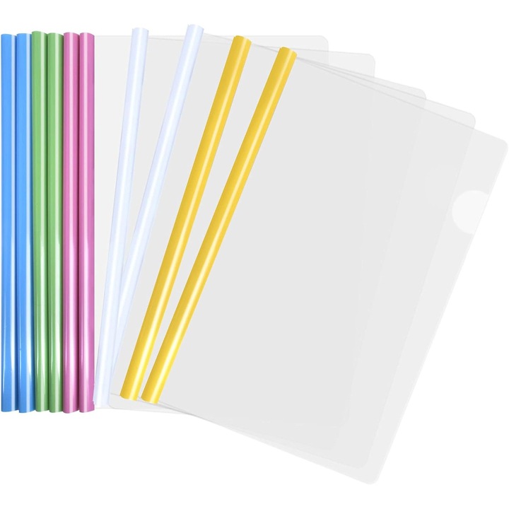 Set 10 dosare A4 din plastic cu bare glisante, multicolor, 31x21cm