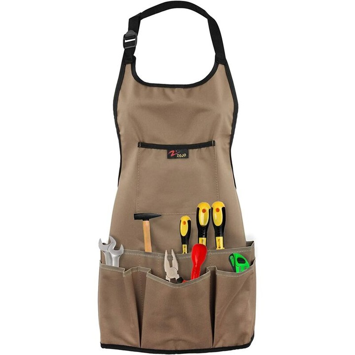 Oxford szövet kerti kötény, vízálló, 13 zsebbel, állítható, uniszex