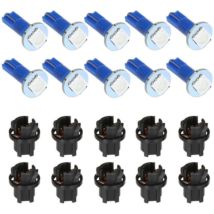 Set 10 becuri T5 LED, albastru si rosu, 12V, pentru iluminat bord auto
