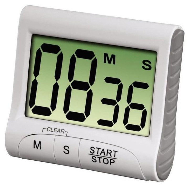 Timer digital de bucatarie, alb, 8x7x3cm, functie magnetica, operare usoara