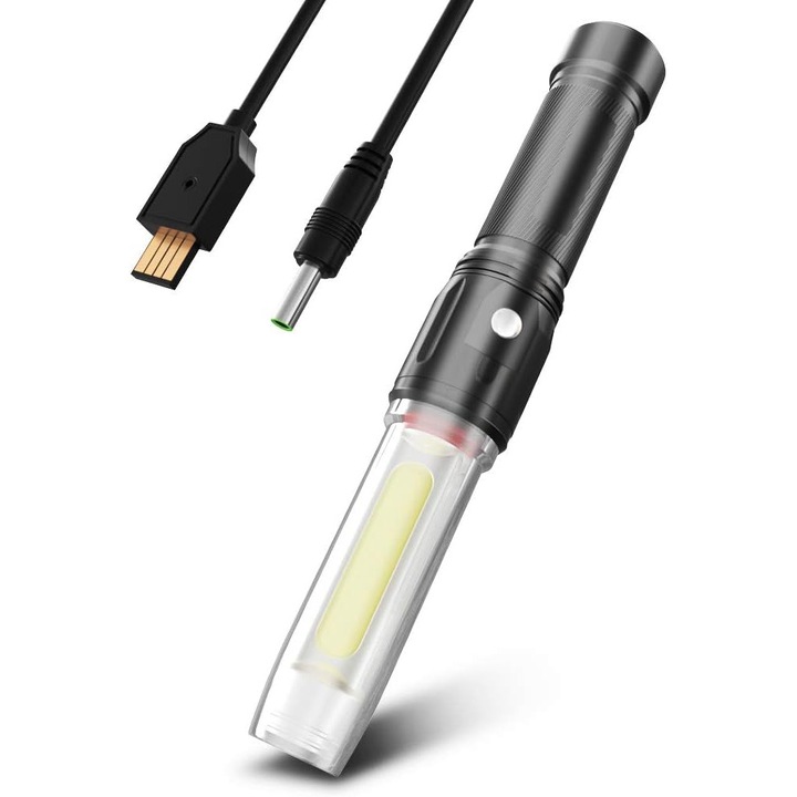 Lanterna LED magnetica, super luminoasa, impermeabila, 600 lumeni, 3400mAh, set cu cablu micro USB