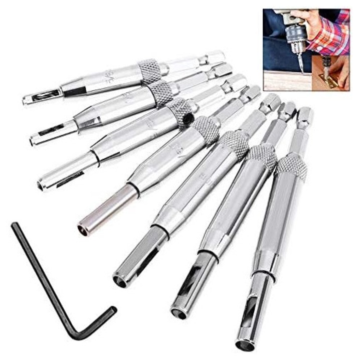 Set de 8 burghie auto-centrante pentru usi, pentru lucrari de tamplarie, din otel rapid, rezistent la rugina