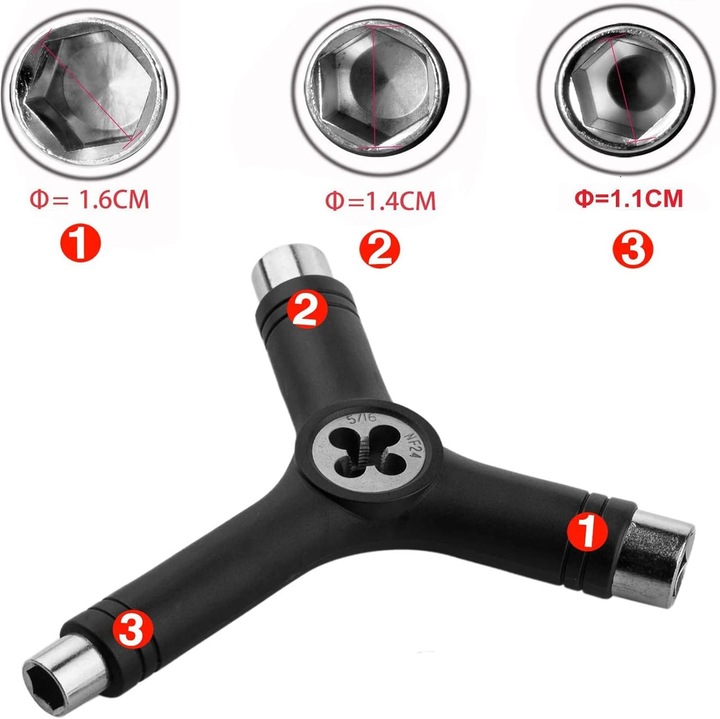 Set de unelte pentru skateboard, 2 piese, T si Y, negru, dimensiuni 10x11cm si 12.3x12.3cm