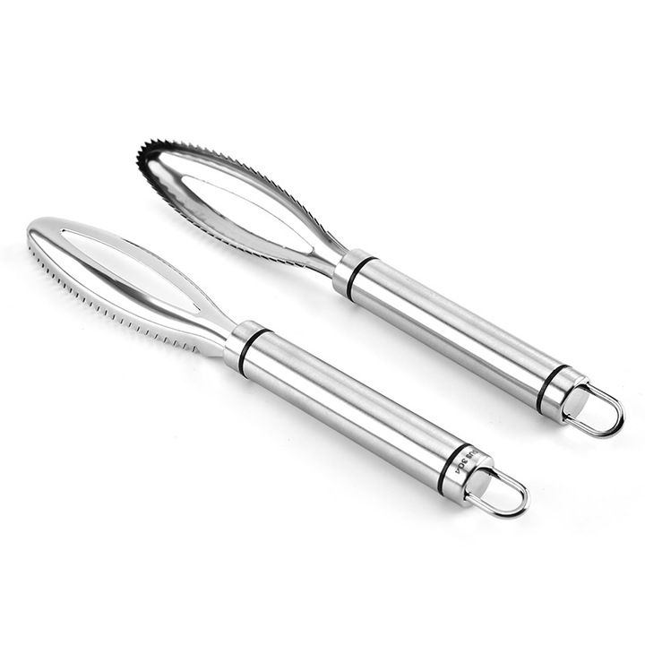 Razatoare pentru solzi de peste din inox set de 2 bucati, design cu dinti in doua randuri, usor de curatat