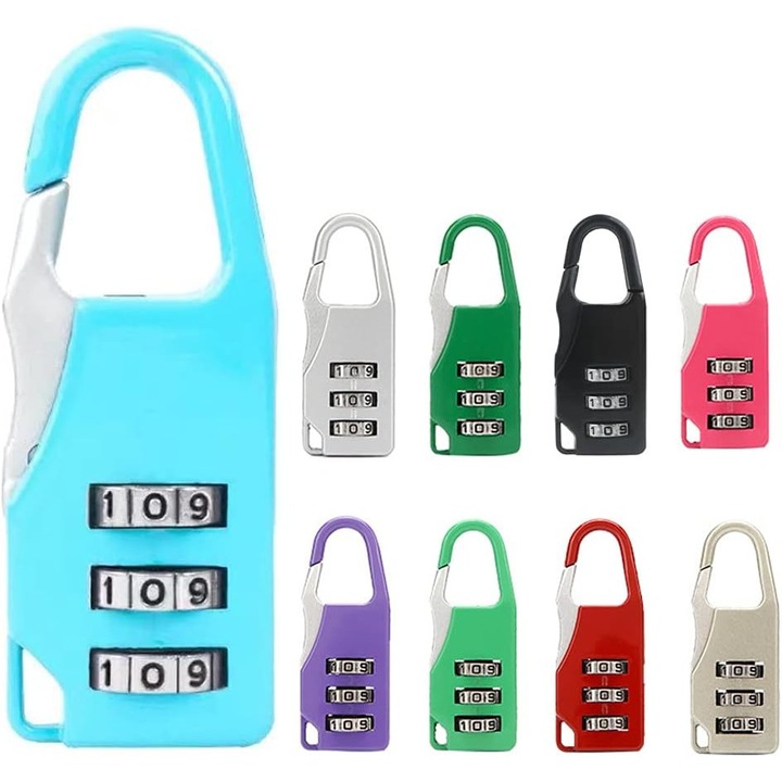 Комплект от 9 катинара с нулируема комбинация, 3 цифри, многоцветни, 55x21 мм