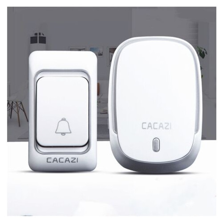 Sonerie wireless, 300m, 36 melodii, impermeabil, 1 transmitter + 1 receptor, alb