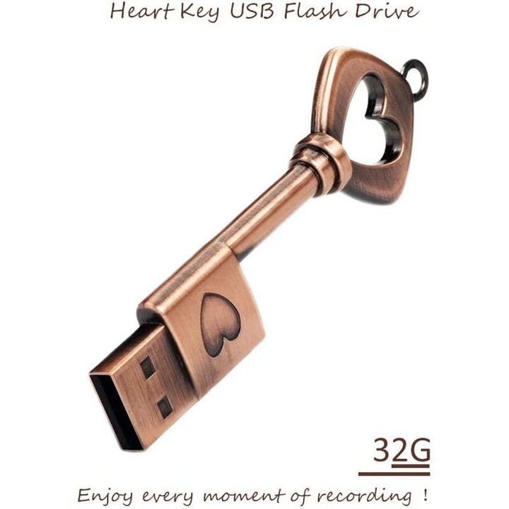 USB memória 32GB, retro kulcs forma, fém, USB 2.0
