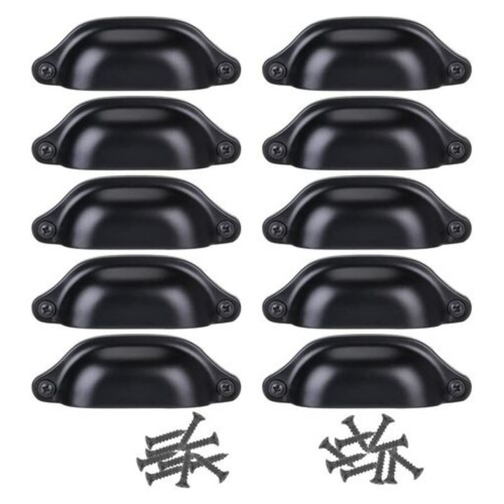 Set de 10 manere pentru usi de mobilier, 82mm, negru