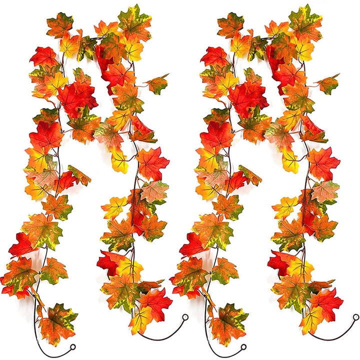 Coroana decorativa din frunze de artar artificiala, 1,75m, set de 2, multicolor