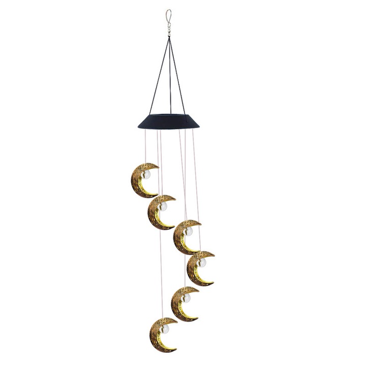 Lampa solara decorativa pentru gradina, iluminare exterioara, chime in forma de luna, lumini calde, dimensiuni mici