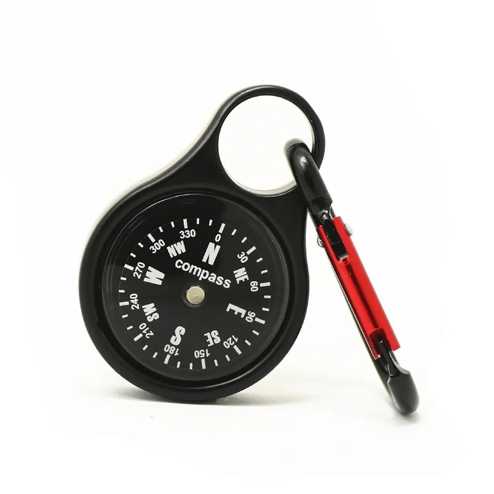 Carabina cu busola din aliaj de zinc, accesoriu camping, 92x12mm, negru, set 1 bucata