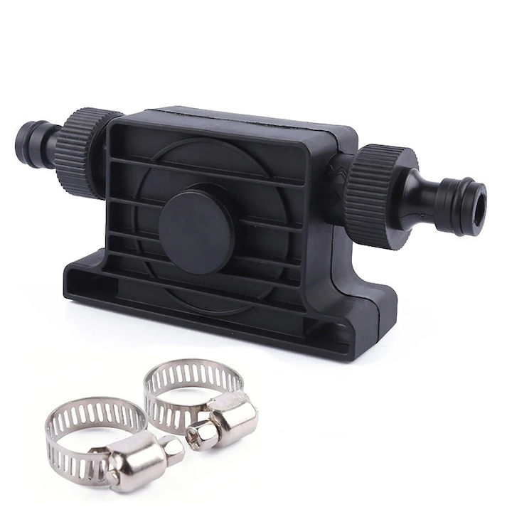 Pompa mini auto-primanta pentru bormasini, transfer lichide, neagra, 106x37x64mm, set complet