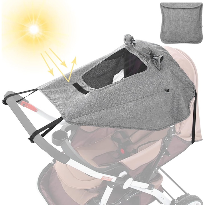 Univerzális napernyő babakocsira, UV 50+ védelem, kémlelőablakkal