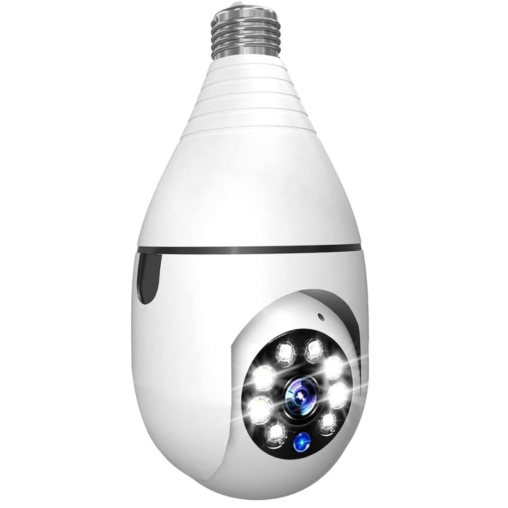 Camera de supraveghere WiFi E27, 1080P, viziune nocturna inteligenta, audio bidirectional