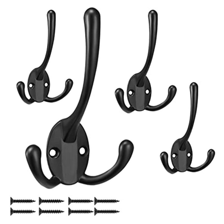 Carlige, set 5 bucati, design clasic, negru, pentru usi si bai