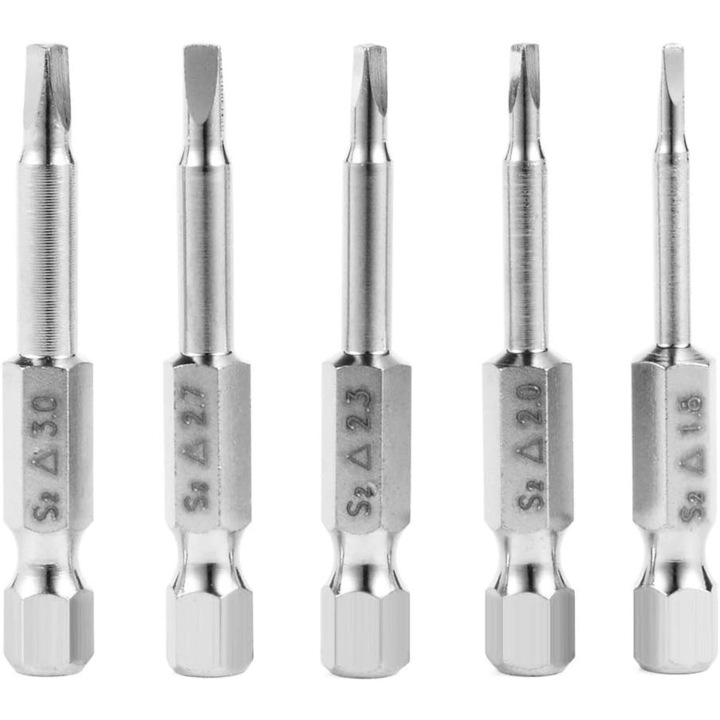 Комплект от 5 отвертки с триъгълна глава, 50 мм, 6.35 мм, стомана S2, размери A 1.8 - A 3.0