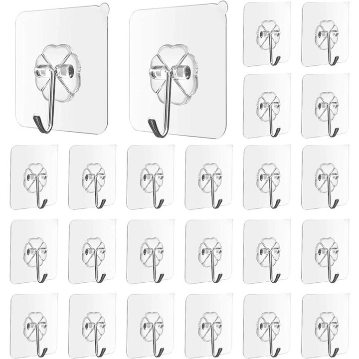 Set 20 suporturi adezive transparente, rezistente la apa si ulei, 6x6cm