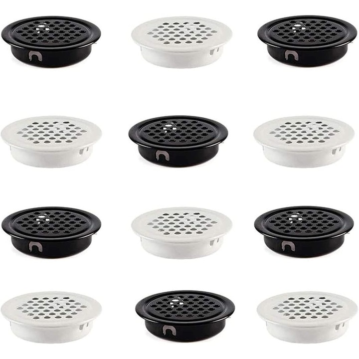 Grilaj de Ventilatie din Otel Inoxidabil, Set de 12 Piese, Design cu Gauri Rotunde, pentru Dulapuri, 10x10cm