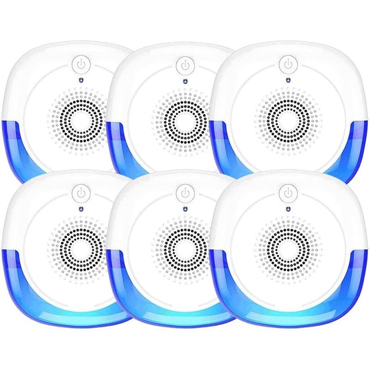 Set de 6 repelenti ultrasonici pentru insecte, cu lumina de noapte, pentru soareci, rozatoare, tantari, gandaci, paianjeni, 80m²