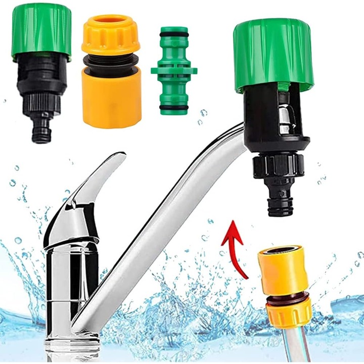 3 db-os univerzális víztömlő csatlakozó készlet, mosogató adapter, 30x40mm, beltéri és kültéri használatra