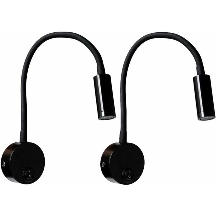 Set 2 aplice de citit cu LED, negru, 3W, design flexibil, montare pe perete
