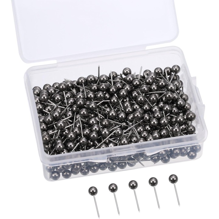 Комплект от 400 кабърчета с кръгла глава, 0.3 см, обща дължина 1.1 см, черни