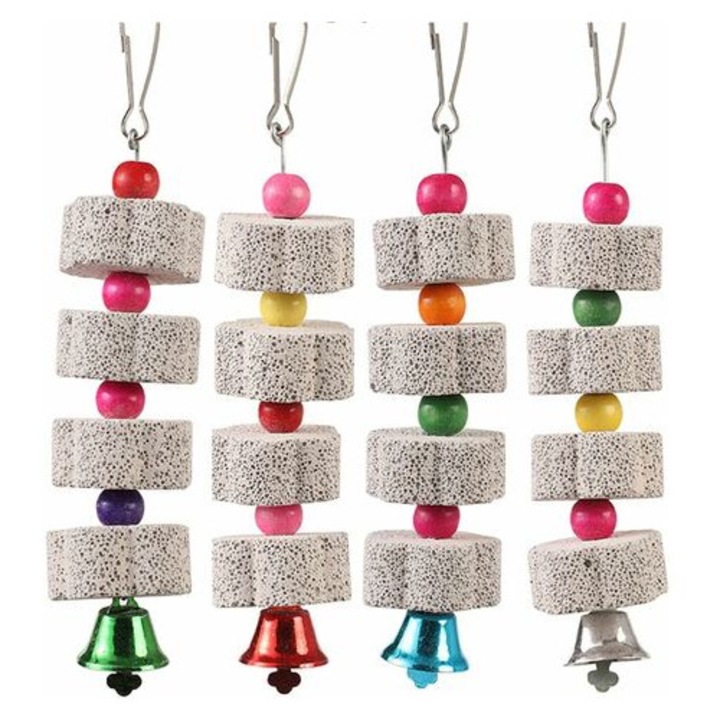 Jucarie pentru pasari, 4 bucati, piatra minerala, multicolor, 18x4.5cm