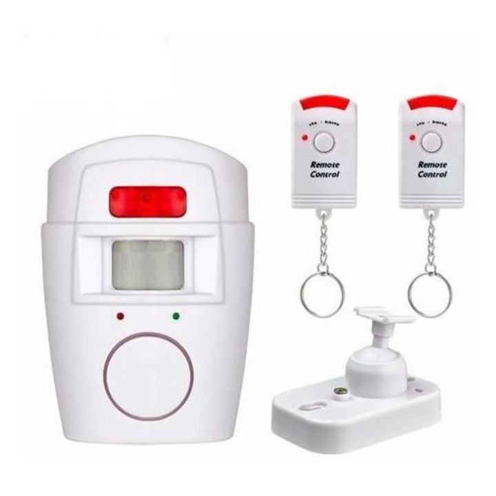 Alarma de usa/fereastra cu telecomanda, 105dB, senzor infrarosu, set cu 2 telecomenzi, 7x4.5x12.2cm