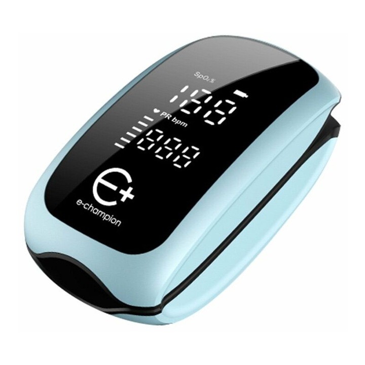 Pulsoximetru reincarcabil, albastru deschis, cu masurare rapida, design dual, dimensiuni mici