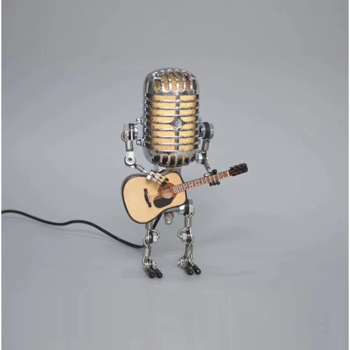 Lampa decorativa Robot Microfon, metal si rasina, 16x10x8cm