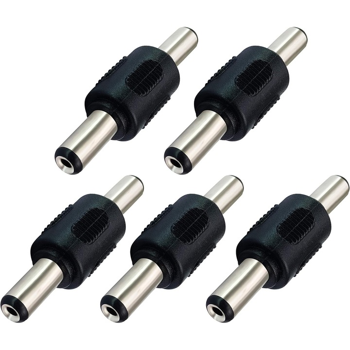 Set 5 adaptoare de alimentare DC 5.5 mm x 2.1 mm, conectori masculini, negru, 4.2x1cm
