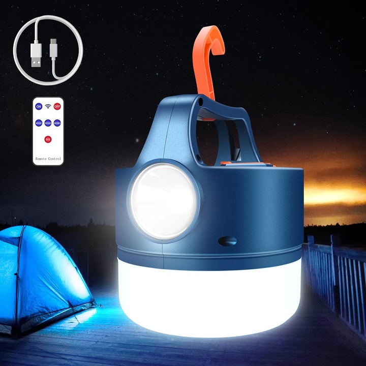 Lanterna multifunctionala 3 in 1, 2400mAh, 5 moduri de iluminare, impermeabila, portabila, pentru camping, citit, urgente