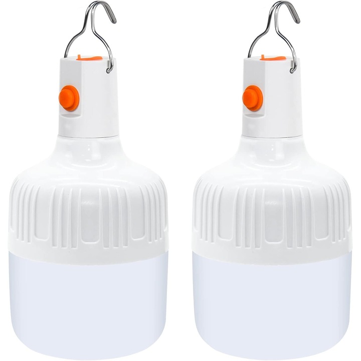 Set 2 Lampi LED Portabile pentru Camping, Dimmabile, Reincarcabile USB, Design cu Carlig, 500 lumeni