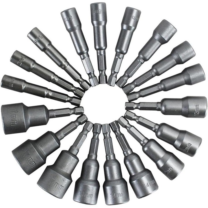 Set de 14 biti magnetici pentru suruburi, 6-19mm, din otel, cu maner hexagonal rapid