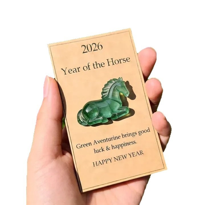 Szerencsés kristály lovas dísz, jáde zöld