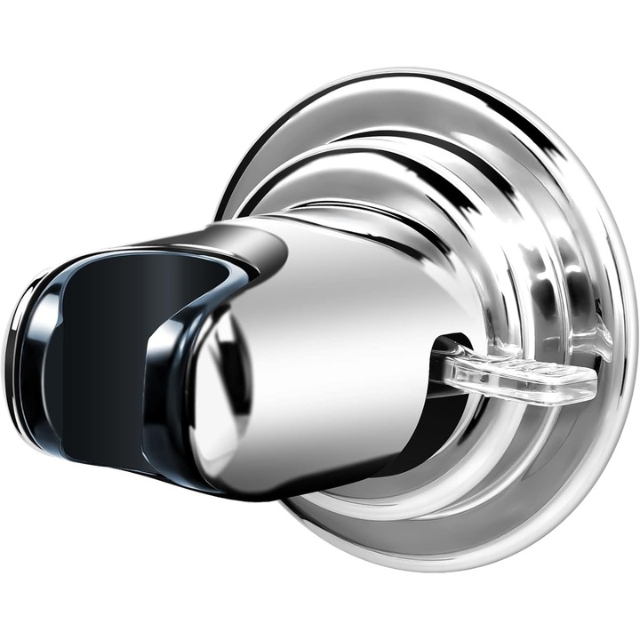 Suport pentru dus cu ventuza, 8cm, unghi ajustabil 15°, ABS, argintiu