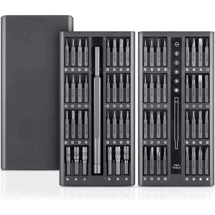 Set de surubelnite de precizie 63-in-1, 62 biti, design compact, usor, cu cap magnetic, pentru dispozitive electronice