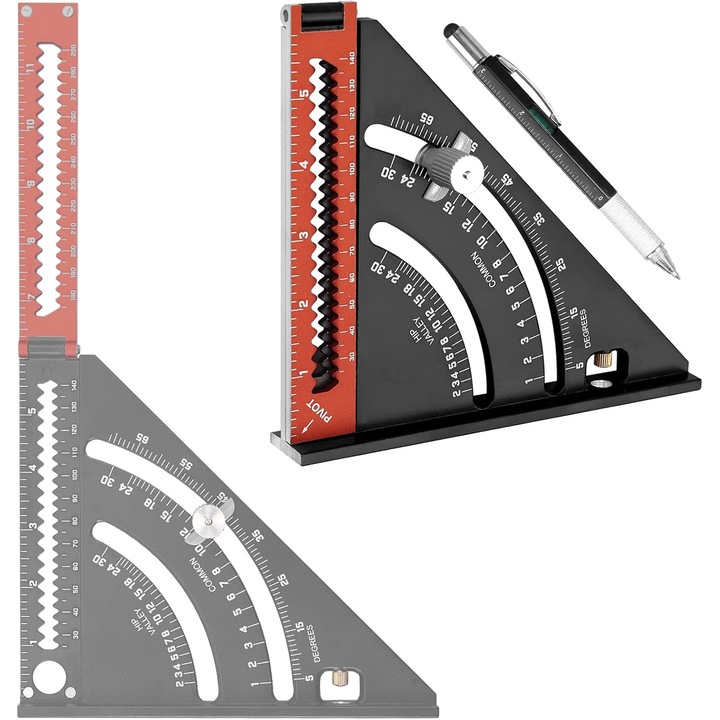 Echer Pliabil 6 inch, 4 in 1, cu Magneti, Aliaj de Aluminiu, Negru