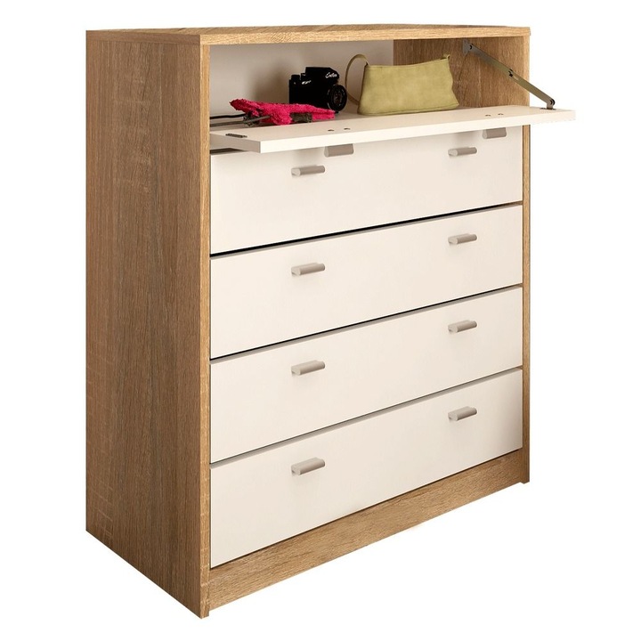 Pantofar DacEnergy©, realizat din Pal melaminat, 5 compartimente, 74 x 85 x 35 cm, practic, stejar sonoma si alb