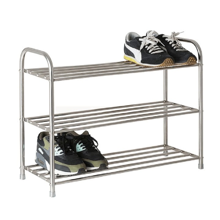 Pantofar DacEnergy, otel inoxidabil, 3 polite, argintiu, 64 x 24 x 50 cm