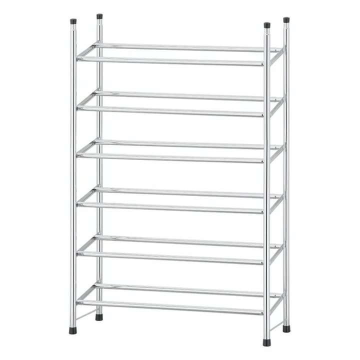 Suport pantofi, 6 rafturi, crom, 65-116.5x23x94cm