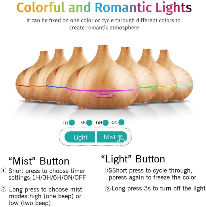 Párásító 550ml, ultrahangos technológia, 7 színű LED fény